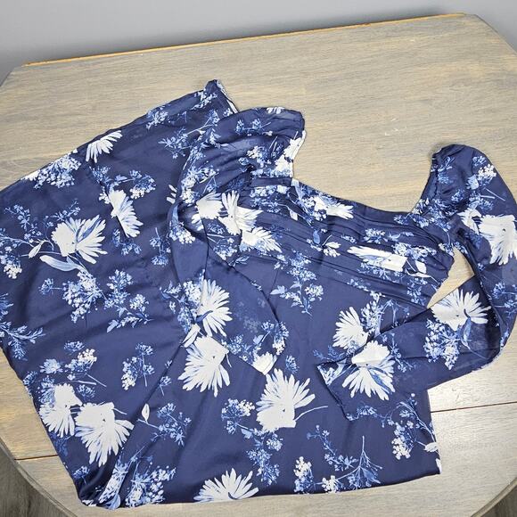 Abercrombie & Fitch Blue Floral Smocked Maxi Dress Puff Sleeve XXS Square Neck - Picture 3 of 8